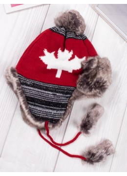 Maple Leaf Fur Hat W/ Pompoms